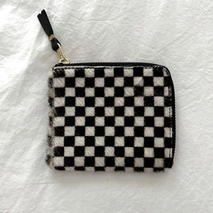 Limited Edition Comme des Garcons Black & White Checkered Fuzzy Half-Zip Wallet